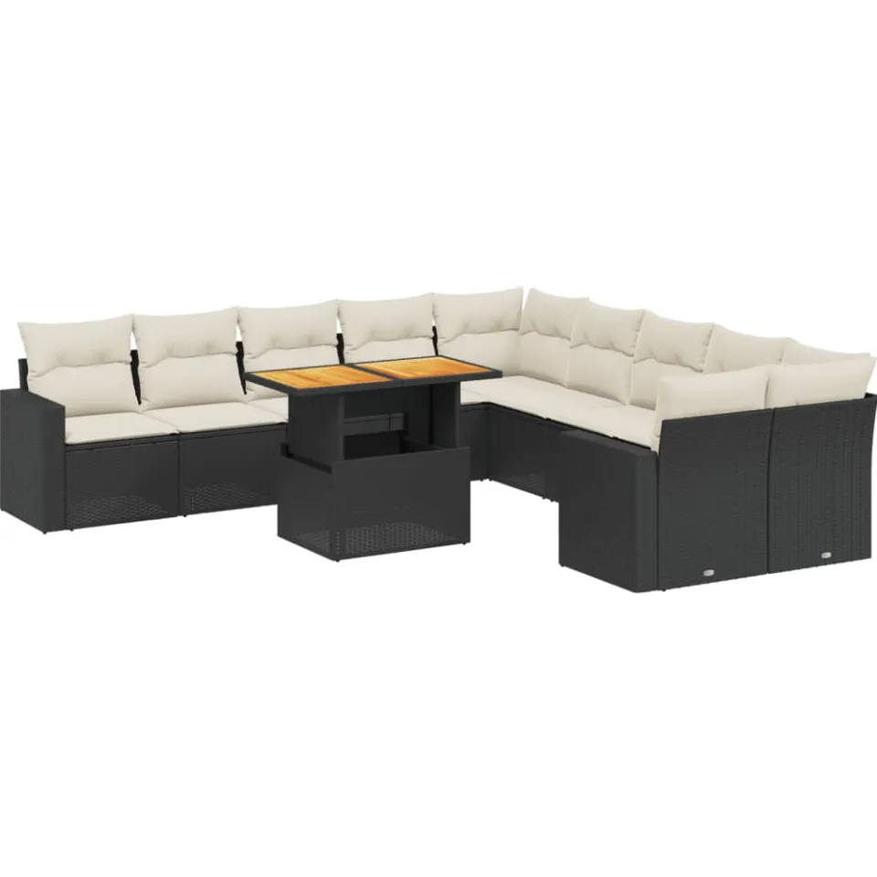 vidaXL 11-delige Loungeset met kussens poly rattan zwart