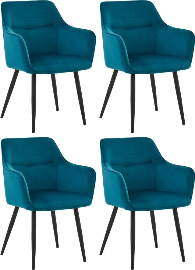 Colenis City Eetkamerstoel - Set Van 4 - Petrol - Velvet - Industrieel - Stoel - Design - Armleuningen