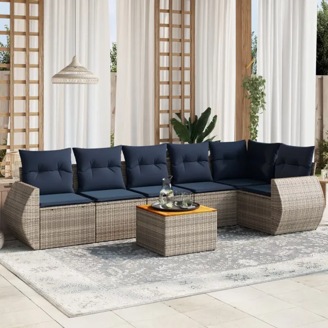 vidaXL 7-delige tuinbankset met kussens, grijs polyrotan, foto 2