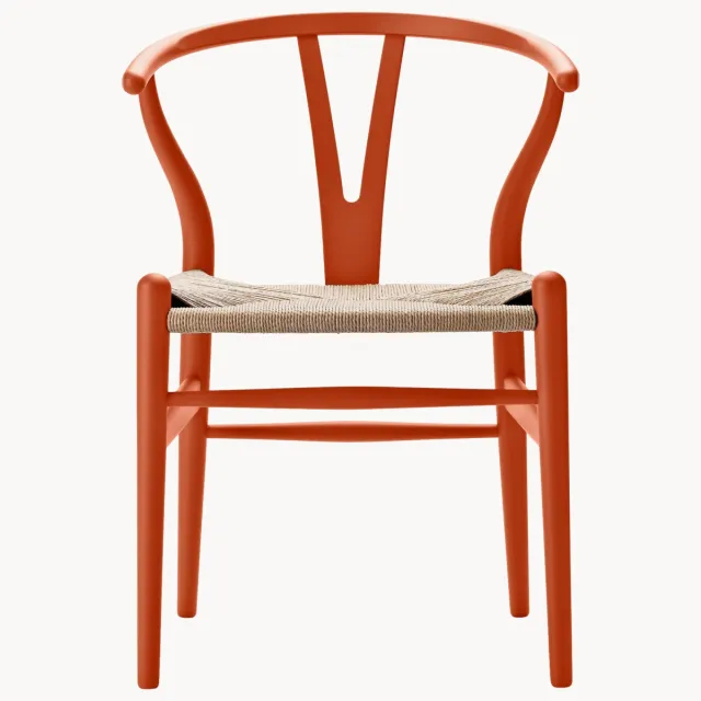 Carl Hansen & Søn Houten stoel CH24 Wishbone Chair met handgevlochten zitvlak Beige, Terracotta