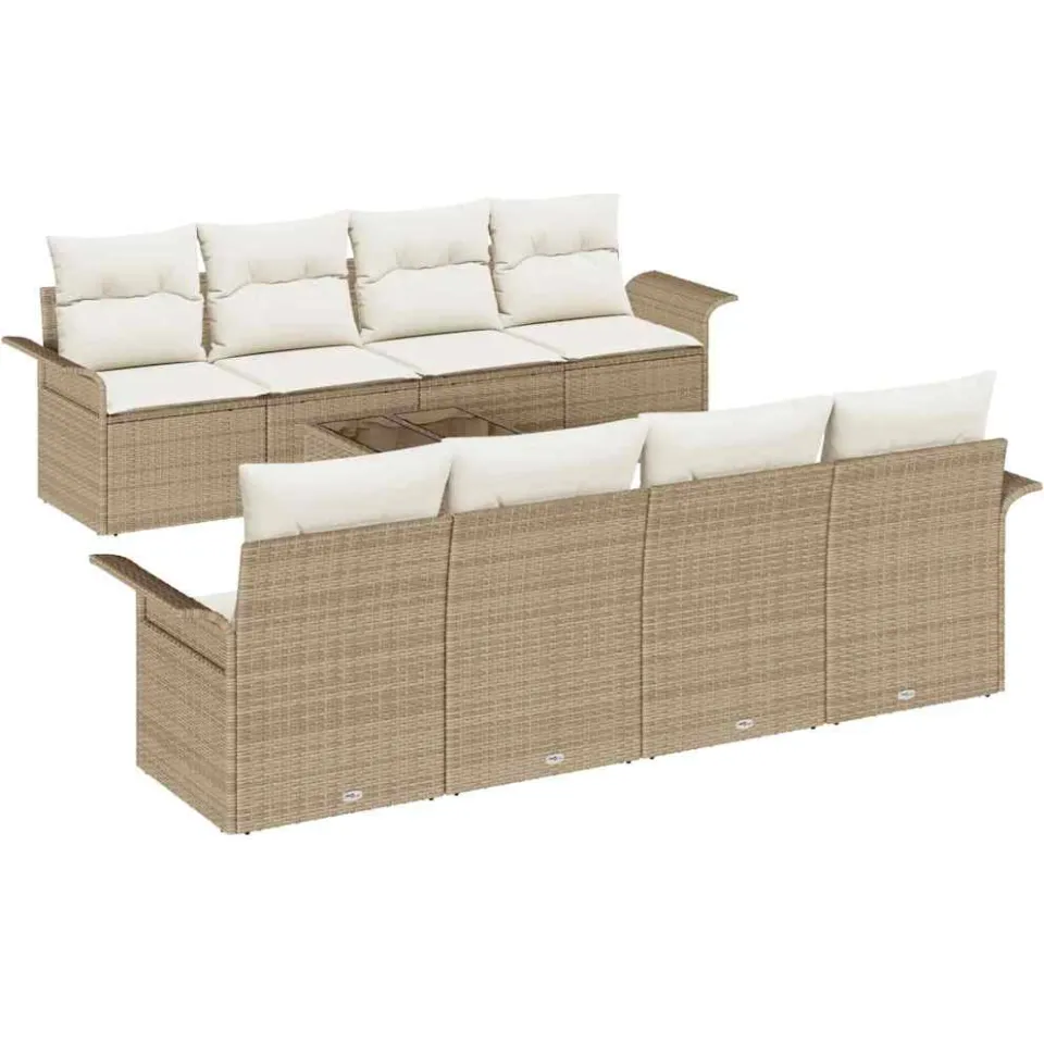 vidaXL Tuin Sofa Set 9 st Beige poly rattan, foto 4