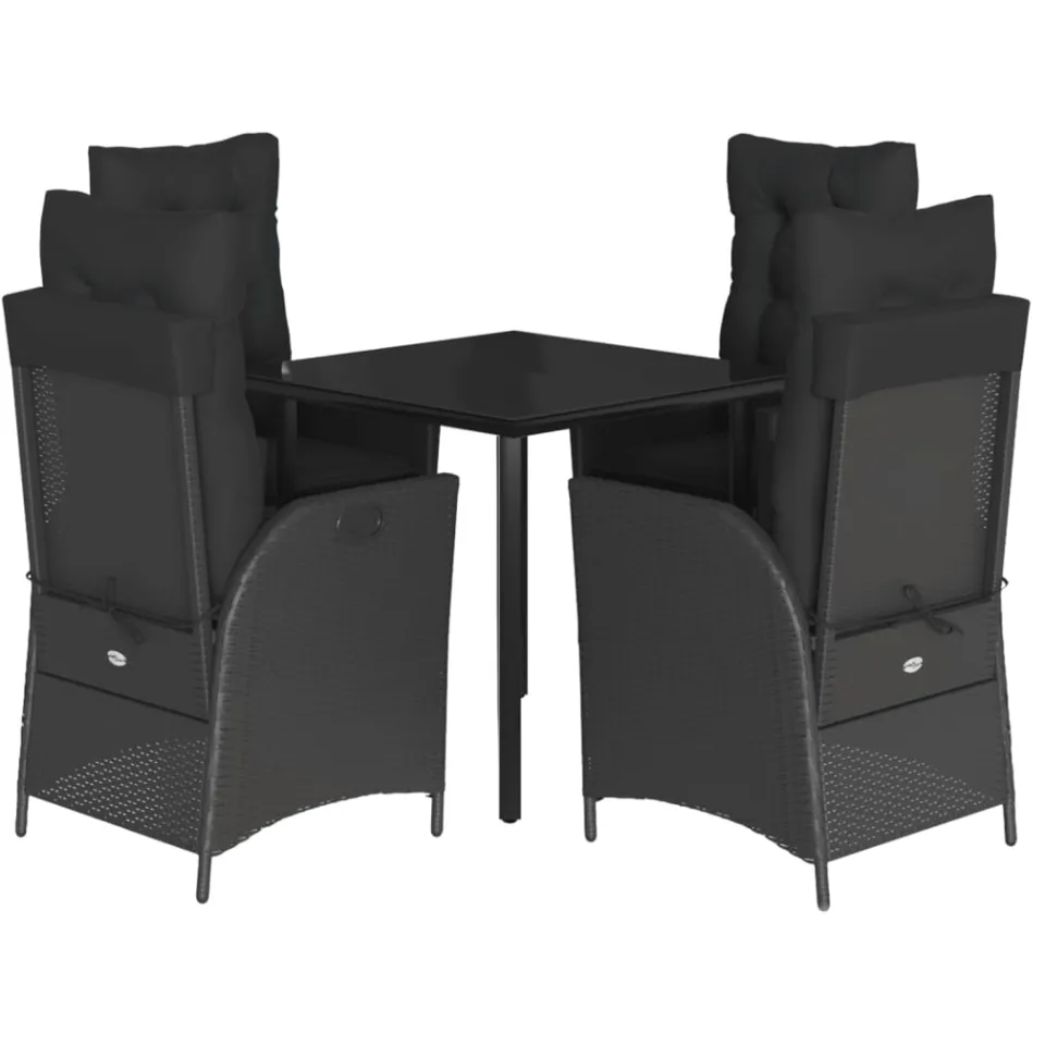 vidaXL 5-delige Tuinset met kussens poly rattan zwart