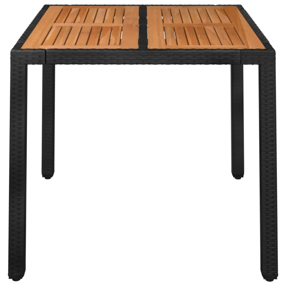 vidaXL Tuintafel met houten blad 90x90x75 cm poly rattan zwart