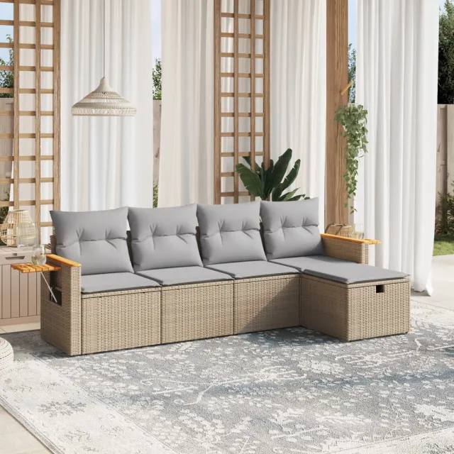 vidaXL 5-delige Loungeset met kussens poly rattan gemengd beige, foto 2