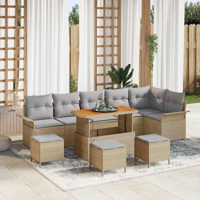 vidaXL Tuinbankenset 10 st Beige poly rattan, foto 2