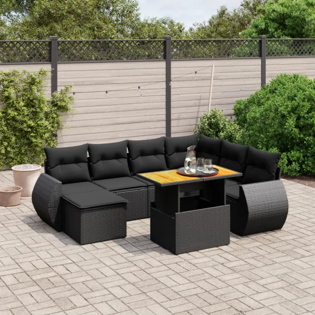 vidaXL 8-delige Loungeset met kussens poly rattan zwart, foto 2