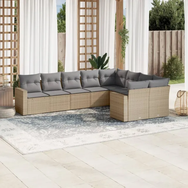 vidaXL 9-delige Loungeset met kussens poly rattan beige