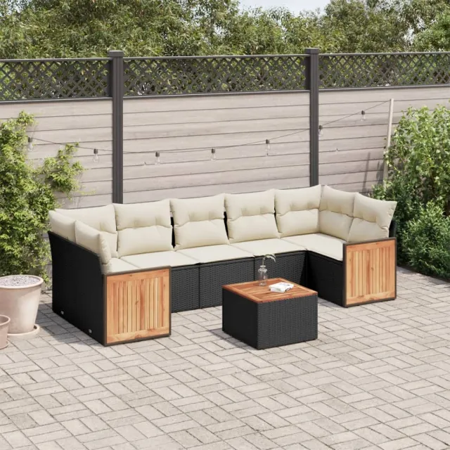 vidaXL 8-delige Loungeset met kussens poly rattan zwart, foto 2
