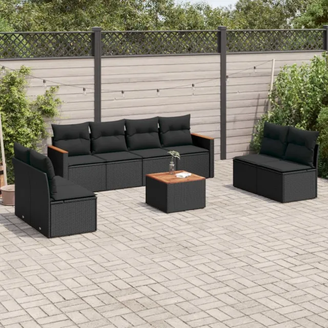 vidaXL 9-delige Loungeset met kussens poly rattan zwart, foto 2