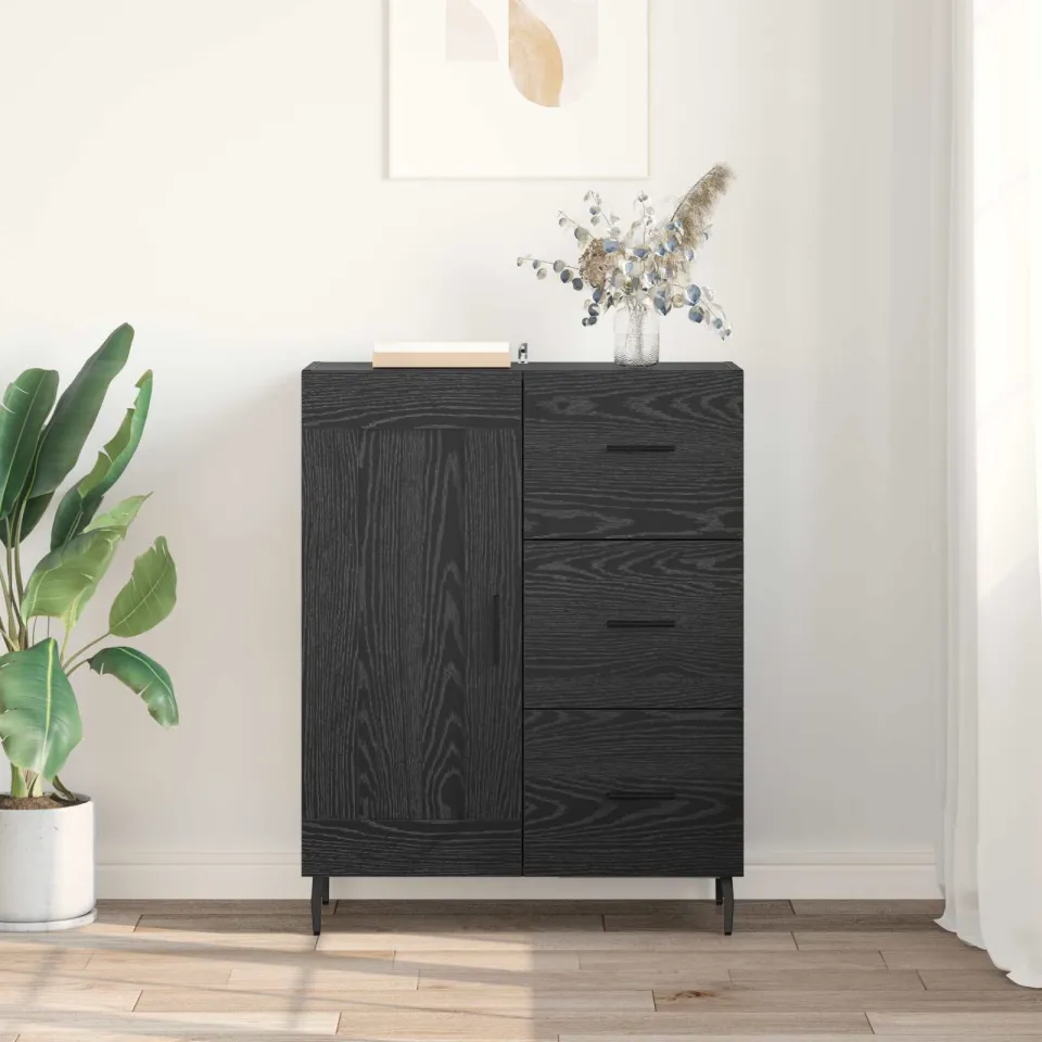 vidaXL Dressoir Zwart Eiken 69,5 x 34 x 90 cm Gemonteerd hout en ijzer, foto 3