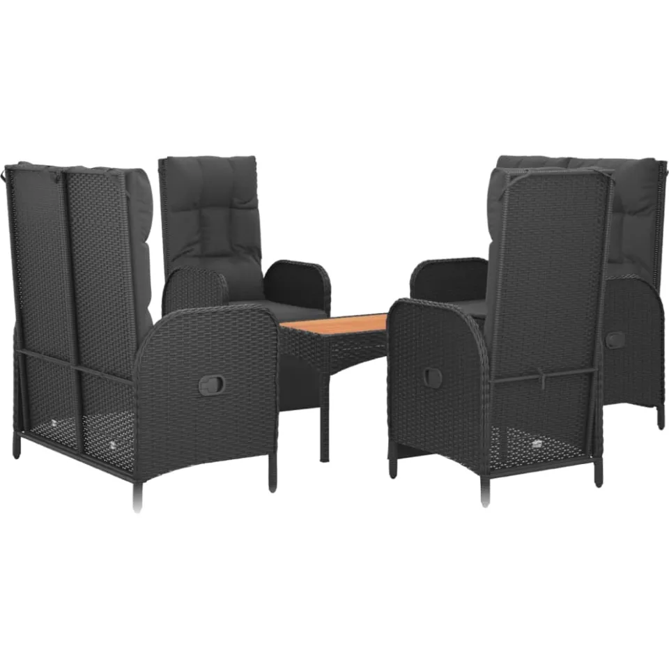 vidaXL 5-delige Tuinset met kussens poly rattan zwart