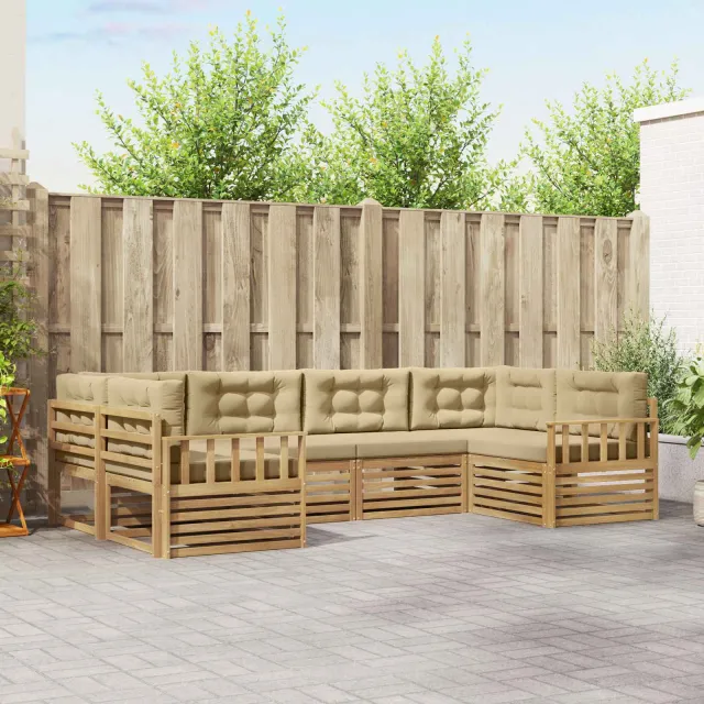 vidaXL Buiten bankenset 6 st 6-zits Wit en Beige Massief Acaciahout