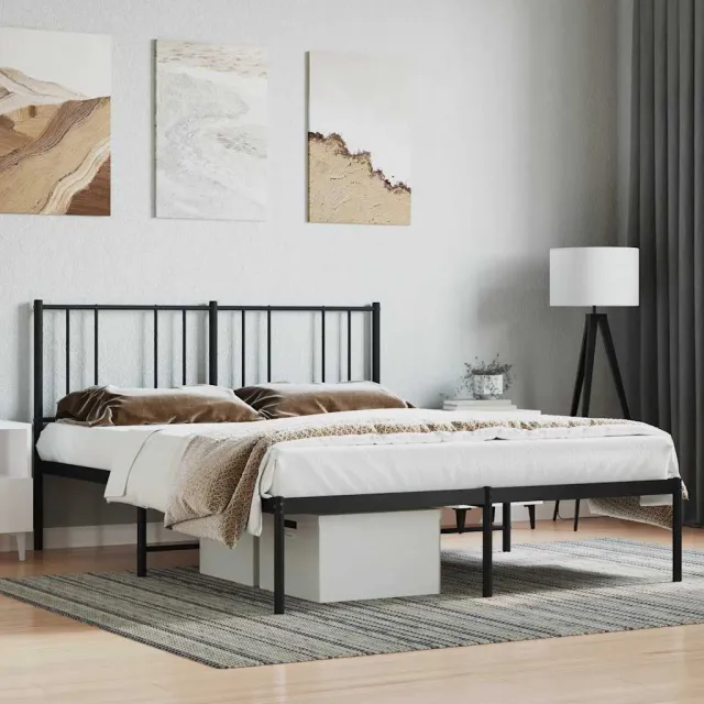 vidaXL Bedframe met hoofdbord metaal zwart 160x200 cm