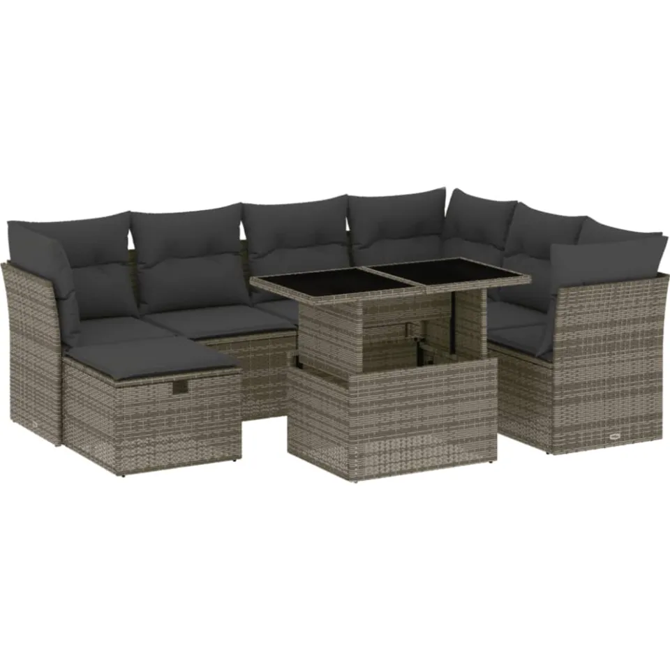 vidaXL 8-delige Loungeset met kussens poly rattan grijs