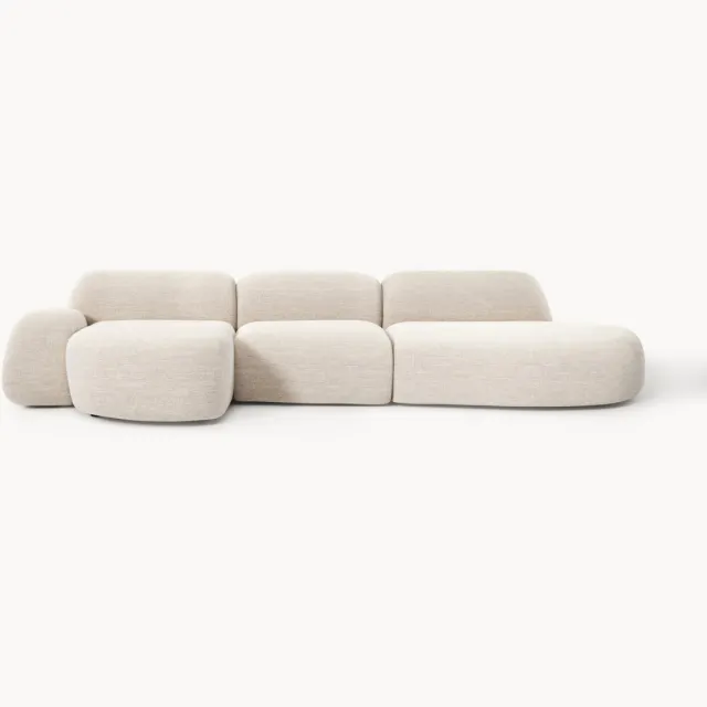 Westwing Collection Modulaire bouclé hoekbank Wolke (4-zits) met chaise longue Beige
