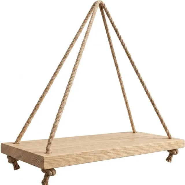 NUVEX Beige houten wand plank hangend met touw ophanging zwevende plank rustieke wanddecoratie plank voor woonkamer slaapkamer badkamer boho stijl