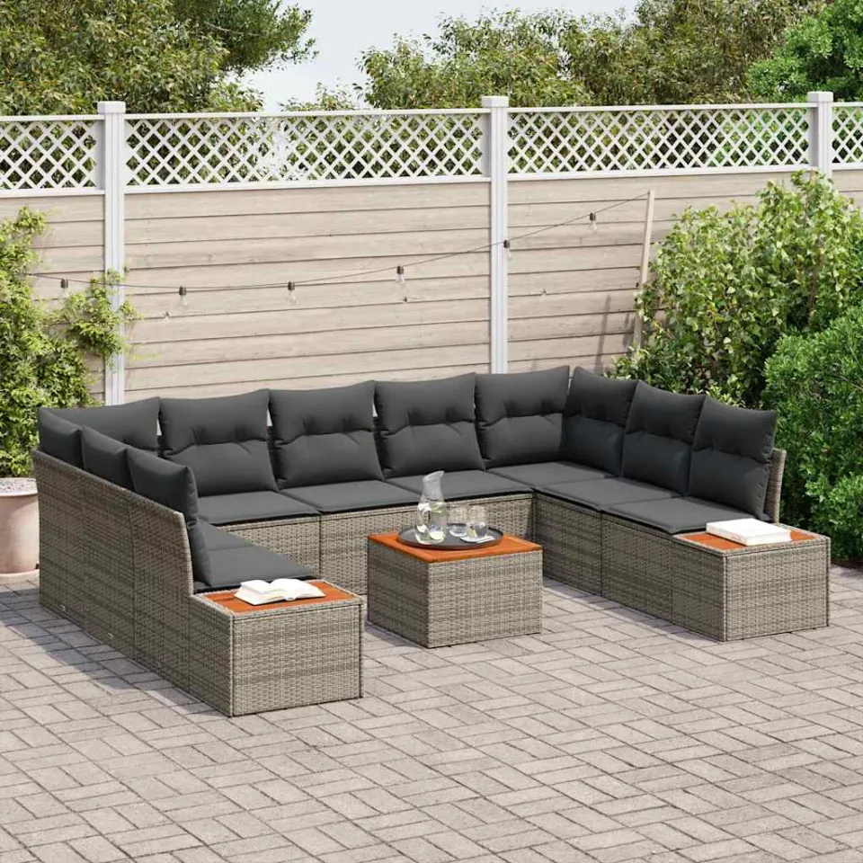 vidaXL Tuinbankenset 10 st Grijs Poly riet, foto 3