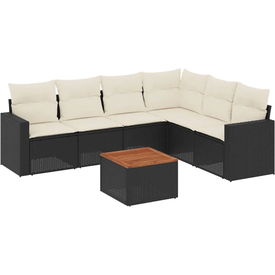 vidaXL 7-delige Loungeset met kussens poly rattan zwart, foto 3
