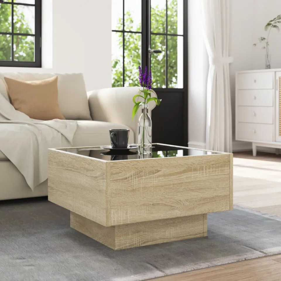vidaXL Salontafel met LED 50x50x30 cm bewerkt hout sonoma eikenkleurig, foto 4