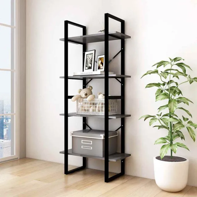 vidaXL Boekenkast met 4 schappen 60x30x140 cm massief grenenhout grijs, foto 2