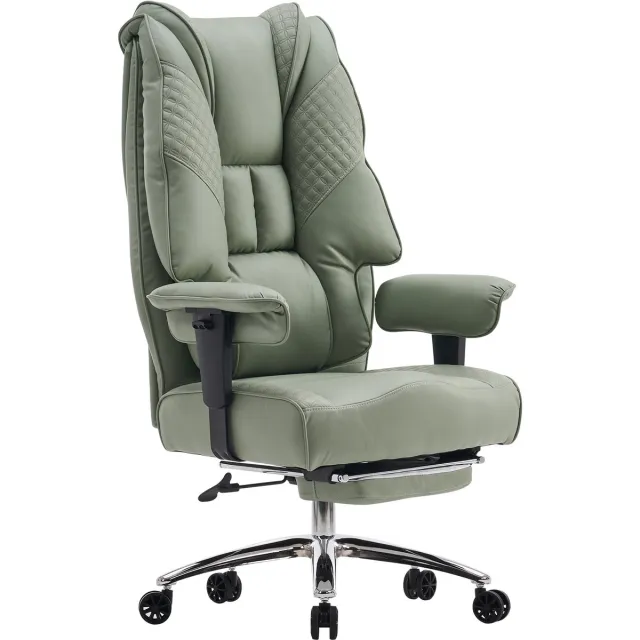 ZynoCore Ergonomische Bureaustoel - 180kg - Met voetsteun - Groen - Breed zitvlak - Leder - Hoge rug - Voor kantoor & gamen