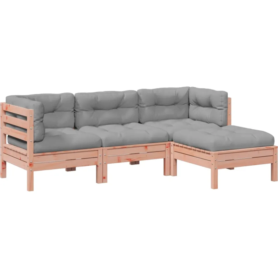 vidaXL 4-delige Loungeset met kussens massief douglas vurenhout Bruin