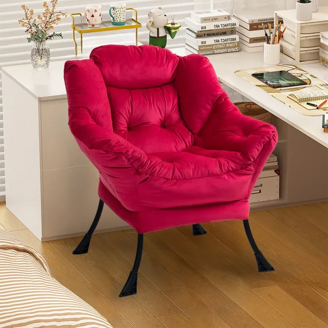 Wishdor Fauteuil - Relaxstoel met metalen frame, armleuningen en zachte velvet zitting - Afneembare hoes - Voor volwassenen - Baksteenrood - 95 x 65 cm Brick red