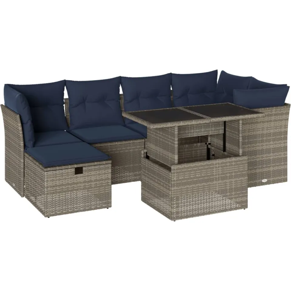 vidaXL 7-delige tuinbankset met kussens, grijs polyrotan, foto 3