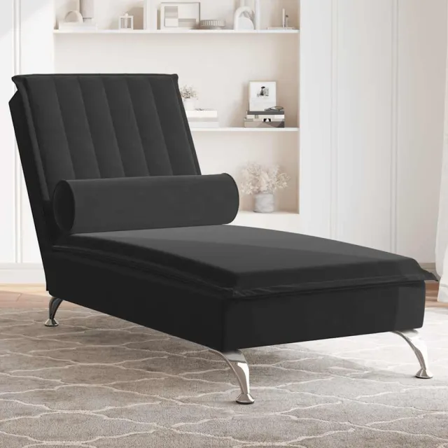 vidaXL Massage chaise longue met bolster fluweel zwart, foto 2