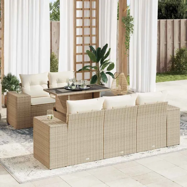 vidaXL 6-delige Loungeset met kussens poly rattan beige, foto 2