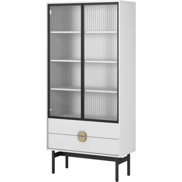 Selsey Stoon II – Vitrinekast met 3 planken en 2 lades, wit, 85 cm