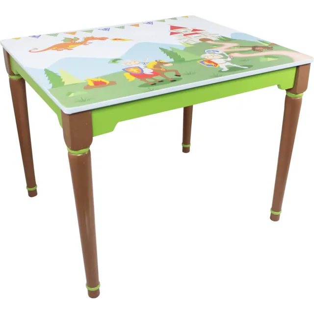 Teamson Kids Houten Tafel Voor Kinder - Kinderslaapkamer Accessoires - Ridder & Draak Ontwerp Groen