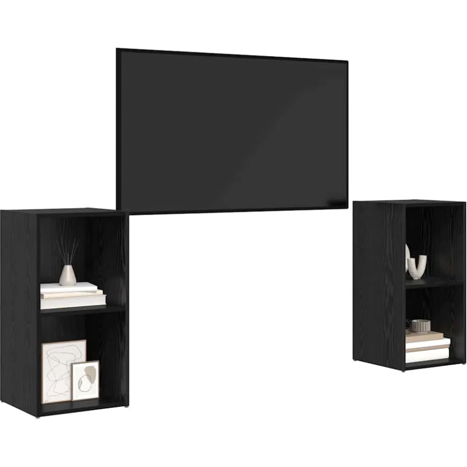 vidaXL Tv-meubelset 2 st 72 x 35 x 36,5 cm Zwart Eiken