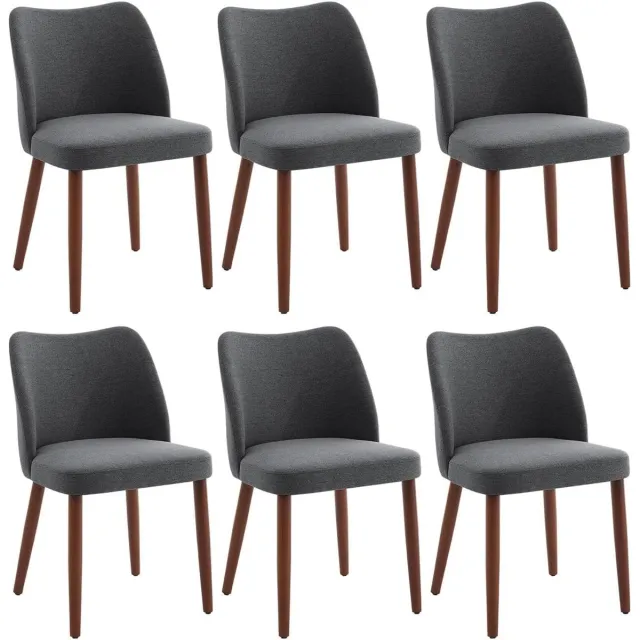 HOERFURIY Eetkamerstoelen Set van 6 - Donkergrijs Linnen Stoelen Houten Poten