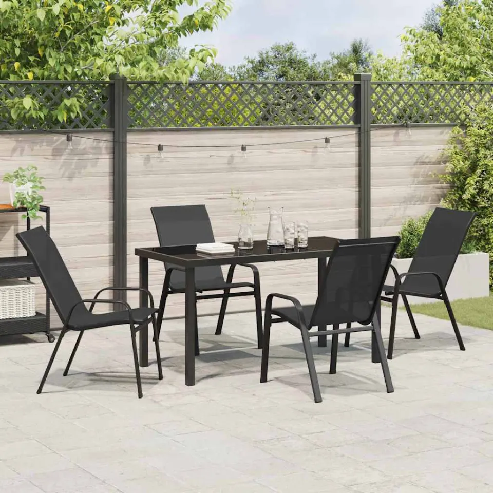 vidaXL Tuin eettafelset 5 st Zwart Poedercoating staal, foto 3