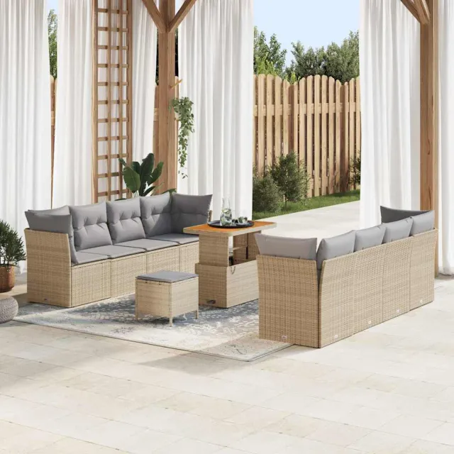 vidaXL Tuinbankenset 11 st Beige poly rattan, foto 2