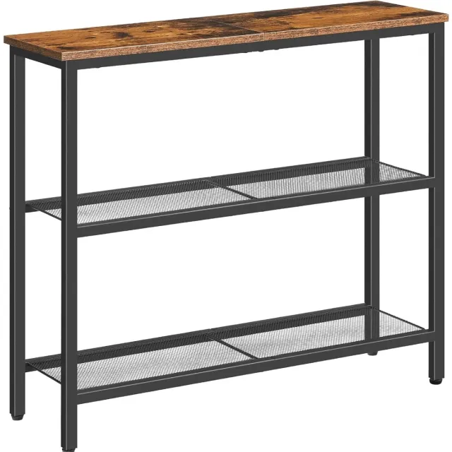 Trankielo Smalle Consoletafel – Vintage Bruin en Zwart - Multifunctioneel met 2 Planken – Perfect voor Woonkamer, Slaapkamer, Kantoor en Hal Zwart bruin