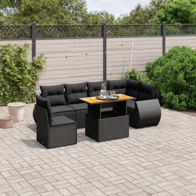 vidaXL 7-delige Loungeset met kussens poly rattan zwart, foto 2