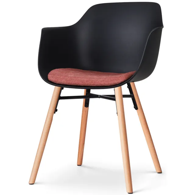 Nolon Nena-Liz eetkamerstoel zwart met terracotta rood zitkussen - houten onderstel, foto 2