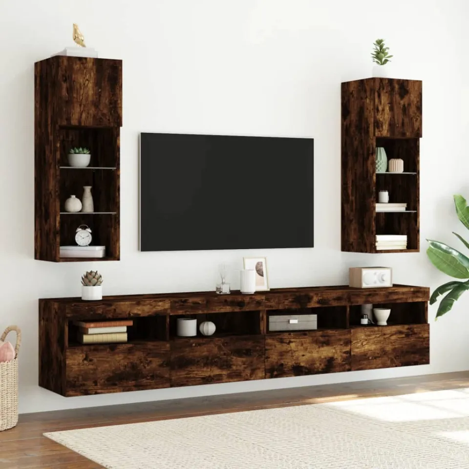 vidaXL Tv-meubels met LED-verlichting 2 st 30,5x30x90 cm gerookt eiken, foto 3