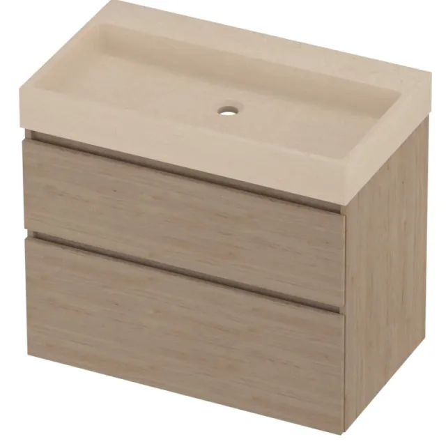 Proline Evoli Badmeubelset Hardsteen Loft Zonder Kraangat 80x46x70 cm Sand Stone Ideal Oak Eiken