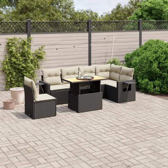 vidaXL 7-delige Loungeset met kussens poly rattan zwart, foto 2