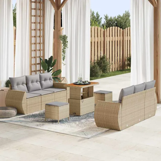 vidaXL Tuin Sofa Set 9 st Beige poly rattan, foto 2
