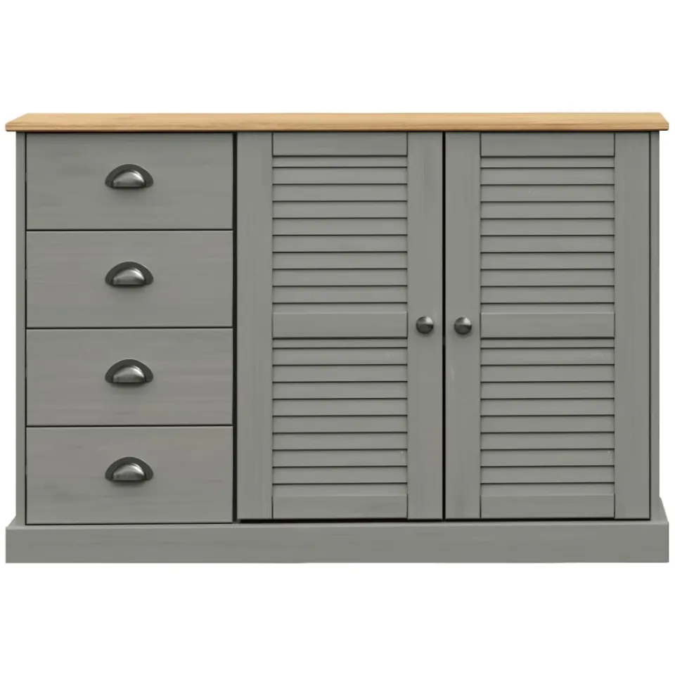 vidaXL Dressoir met lades VIGO 113x40x75 cm massief grenenhout grijs, foto 4