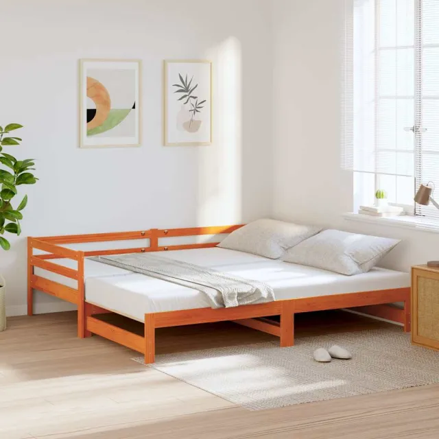 vidaXL Slaapbank met onderschuifbed 80x200 cm massief grenenhout Bruin