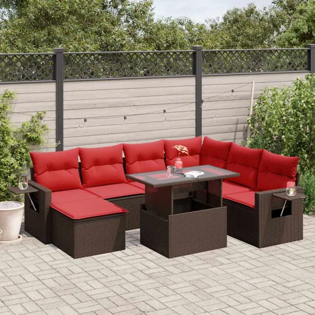 vidaXL 8-delige tuinbankset met kussens, bruin polyrotan, foto 2