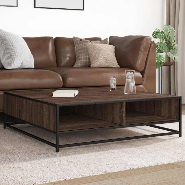 vidaXL Salontafel 100x100x30 cm bewerkt hout en metaal bruin eiken, foto 2