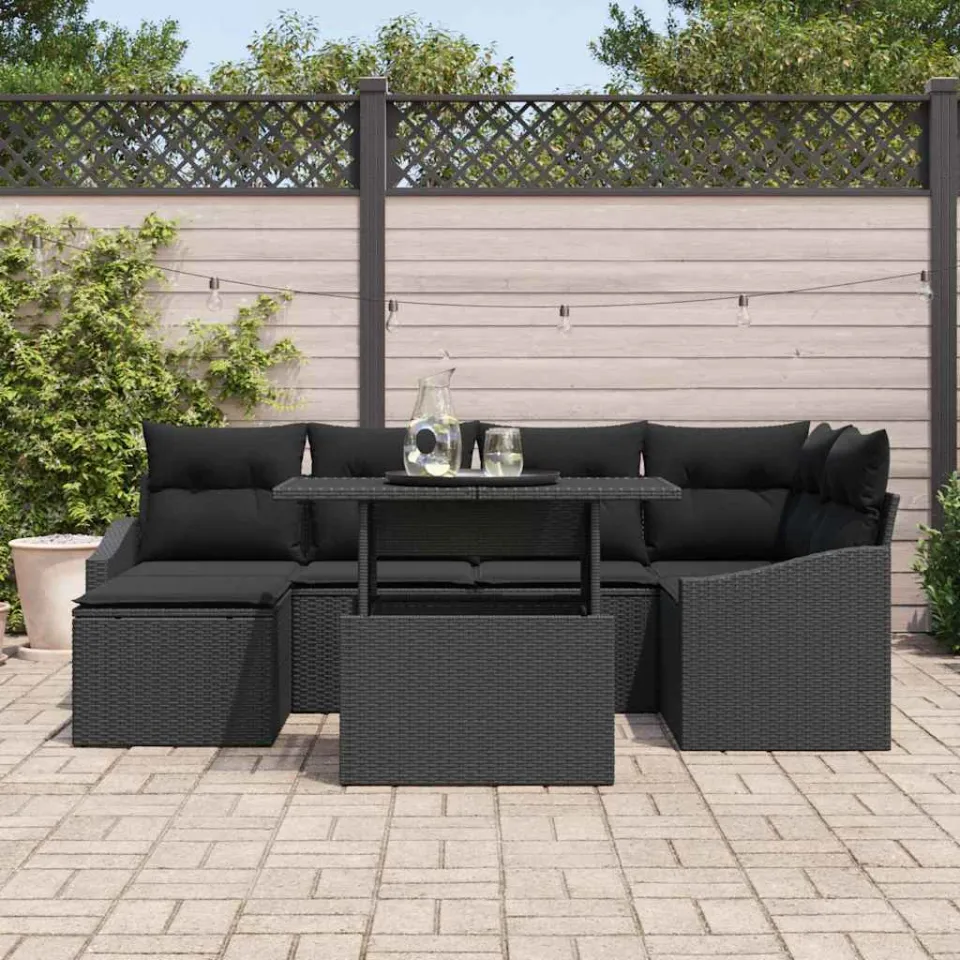 vidaXL Tuin Sofa Set 7 st Zwart poly rattan, Gepoedercoat staal, foto 3
