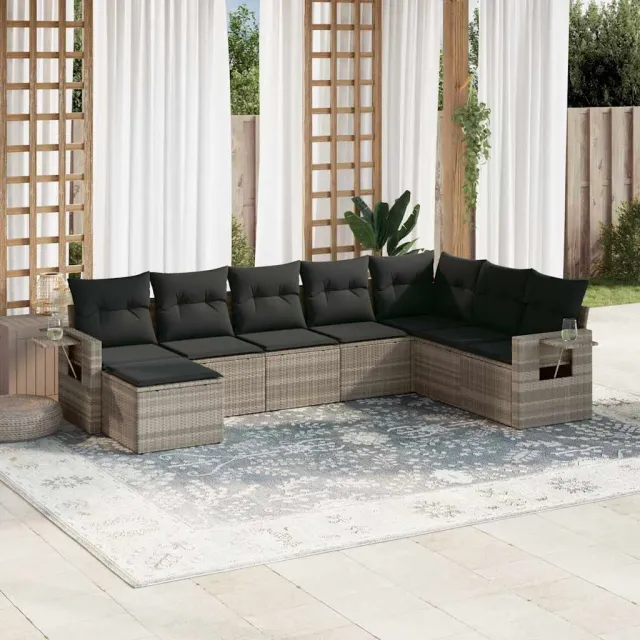 vidaXL 8-delige Loungeset met kussens poly rattan lichtgrijs grijs, foto 2