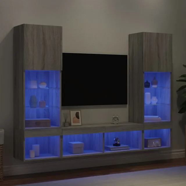 vidaXL 5-delige Tv-wandmeubelset met LED grijs sonoma eikenkleurig
